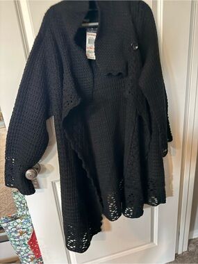 Style & Co. Black Crochet Open-Front Cardigan
